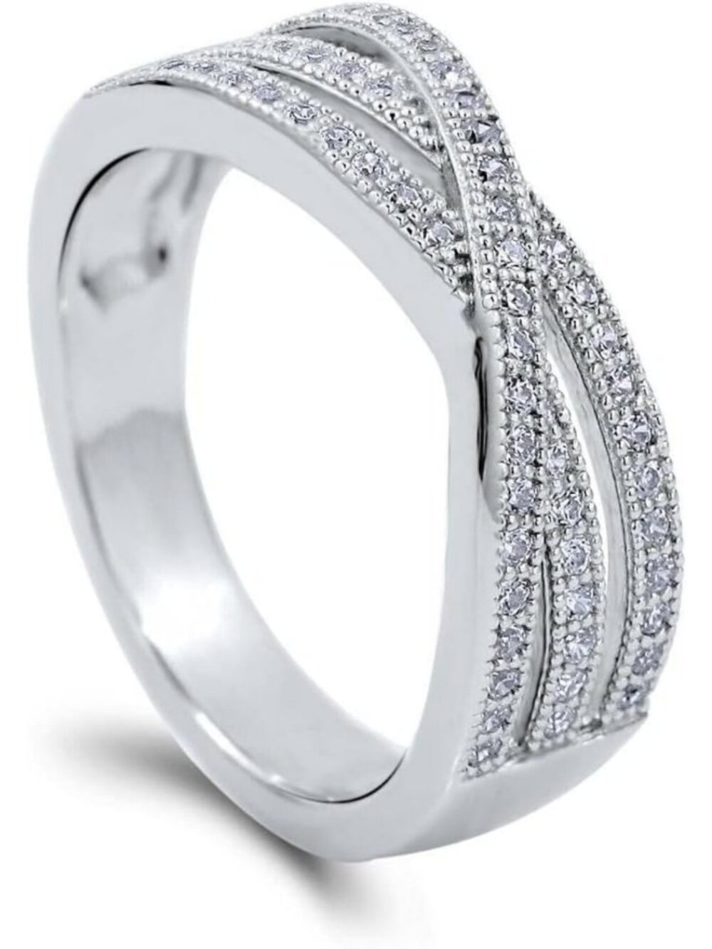 Woven Sterling Silver Statement Cocktail Ring for Women, CZ Gemstone Sparkle